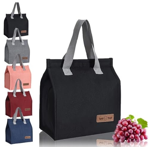 HZYUEKUN Lunch Box Portable Tote Bag Leak-Proof Thermal Cooler Bag Waterproof Container Lunch Organizer for Work School Travel Picnic, Kids, Girls, Boys, Women, Men (Black)