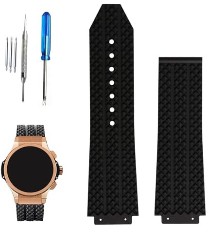 XIW Kompatibel mit 19 mm × 25 mm × 22 mm Hublot Big Bang Gummi-Uhrenarmband, Ersatz für Herren, Silikon-Armband, Damen-Armband, Schwarz
