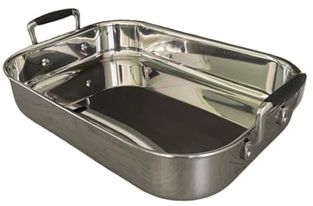 Le Creuset Plat à rôtir rectangulaire en acier inoxydable 3 couches 35 cm compatible tous feux dont induction avec poignées en silicone Argent 96102270001520
