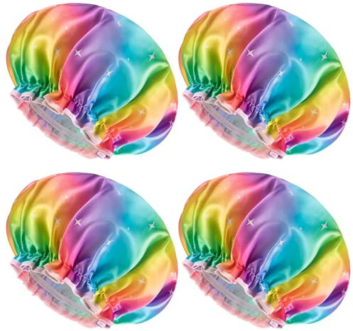 mikimini 4er-Pack Duschhaube für Damen, wiederverwendbare Duschhaube, doppelte wasserdichte Haarhaube für Dusche, Badekappe mit weichem PVC-Futter, X-Large, 4 Stück