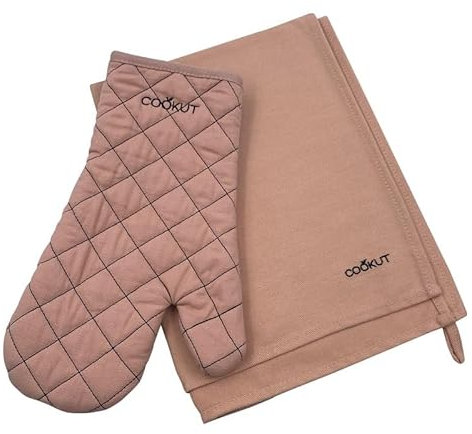 Cookut - ENSEMBLE GANT ET TORCHON ROSE GUIMAUVE L'INCROYABLE COCOTTE - COOKUT