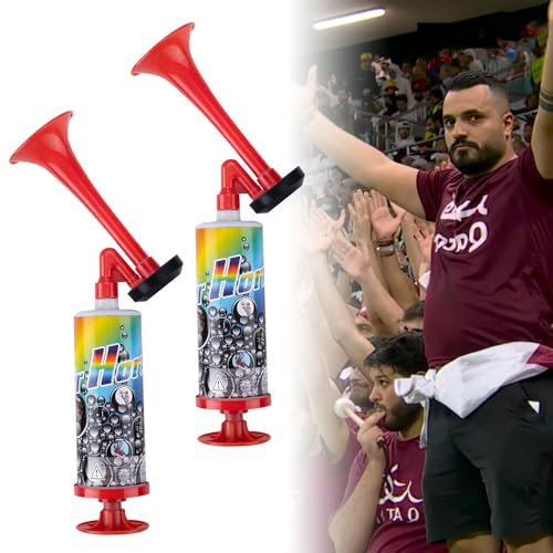 Gobesty 2 Stück Air Horn, Tröten Fußball, Druckluft Hupe, Fußball Tröte, Handheld Luftdruck Fanfare Pumpe, Signalhorn, Manuelle Stadion-Trompete, Air Horn Extrem Laut für Fußball, Handsirene