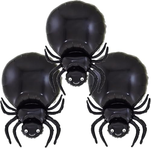 3 Stück Luftballon Spinne, Halloween Folienballon Spinne Ballon, Halloween Deko Luftballons Helium Ballon Spinne Party Luftballons, Schwarze Spinnen Luftballon für Halloween Party Dekoration