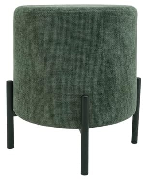 Rebecca Mobili Moderner Hocker, Niedriger Fußhocker Pouf, Dunkelgrün, Polyesterstoff Stahl, Gepolstert, Rund, für Wohnzimmer - Maße HxBxT: 43,5 x 38 x 38 cm - Art. RE7060