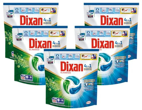 Dixan DISCS 4in1 Classico Detersivo Lavatrice (45 Lavaggi), Capsule lavatrice per una pulizia profonda del bucato e freschezza igienica per la lavatrice, Rimuove le macchie da 20°C