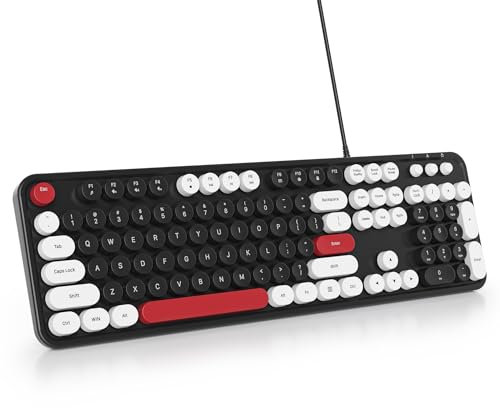 SbocKeeb Teclado Membrana Maquina de Escribir, Disposición Americano QWERTY,Teclado Ordenador Retro con Teclas Tedondas
