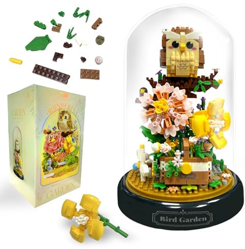 Set di Blocchi da Costruzione per Bouquet, 1123 PCS Costruzione di Bouquet di Fiori con Copertura, Micro Blocchi Bouquet di Fiori, Decorazione Della Casa per Adulti e Bambini (Gufo)