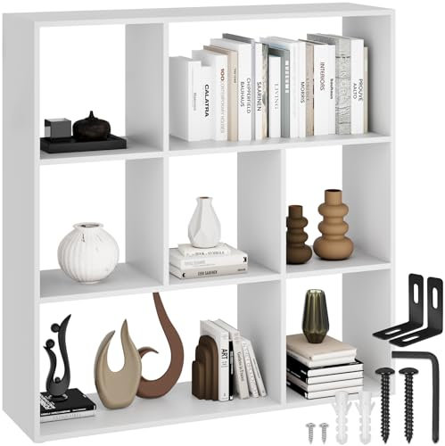 tectake® Bücherregal, Raumteiler, Schrank Regal als Raumteiler im Wohnzimmer, Trennwand Kinderzimmer, Schlafzimmer, Küche oder Garderobe, Würfelregal, Aufbewahrung Büro, Schuhregal (weiß)