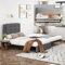 Tcewhhy Tagesbett 90x200 cm + 90x190 cm, Doppelbett mit klappbaren Metallbeinen, Schlicht und Stilvoll, Leinenstoff in Grau, Ohne Matratze, Perfekt für Gästezimmer