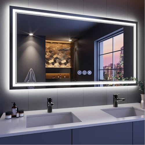 baklon Badspiegel mit Beleuchtung 150x70cm, Badezimmerspiegel Wandspiegel und Touch-Schalter, IP65-Led-Spiegel-Bad mit Speicherfunktion, 3 Farbtemperatur,Horizontal/Vertikal, HD Hartglas