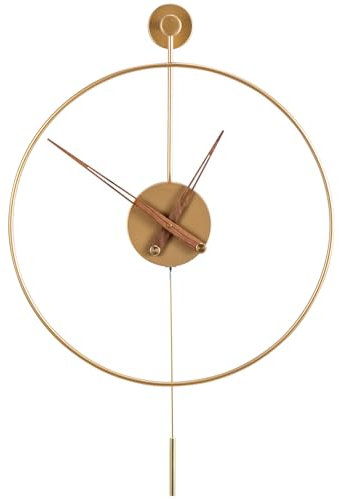 Holdfiturn 60cm Large Wall Clock for Living Room - Silent Non-Ticking Decorative Metal Clock with Pendulum, Stress Relief Art Design for Home & Office(Gold)