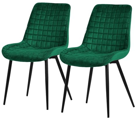ML-Design Esszimmerstühle 2er Set Dunkelgrün, Sitzfläche aus Samt, Schwarzes Stahlgestell, Küchenstühle mit Rückenlehne, Wohnzimmerstühle, Polsterstühle für Esszimmer, Küche & Büro, Gepolsterte Sessel