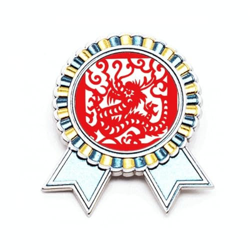 Broche en forme de dragon en papier découpé avec signe du zodiaque chinois, M, Métal