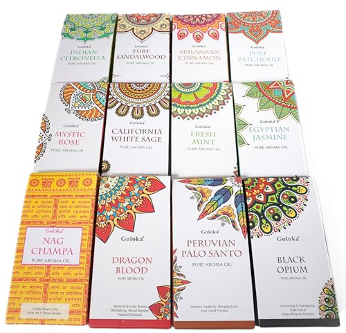 Goloka Duftöl - Naturdüfte für Aromatherapie, Raumduft, Diffusor, Duftlampe (12er Set)
