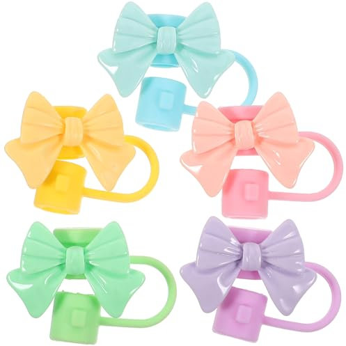 VALICLUD 5stücke Strohhalmkappe Mit Schleife Aus Silikon Wiederverwendbare Trinkhalmaufsätze Schutzhüllen Für Strohhalme Flexibel Und Einfach Anzuwendend