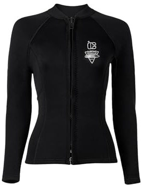 Rswnyirn Women 3mm Neoprene Wetsuit Color Block Long Sleeve Bathing Suit Jacket for Cold Water Sports Black S