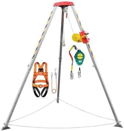 Emergency Rescue Tripod Fall Arrest Kits, Rescue Tripod System Kit For Exploration Well Manhole Tunnel Sewer Vertical Entry(1200lbs Winch+belt)
