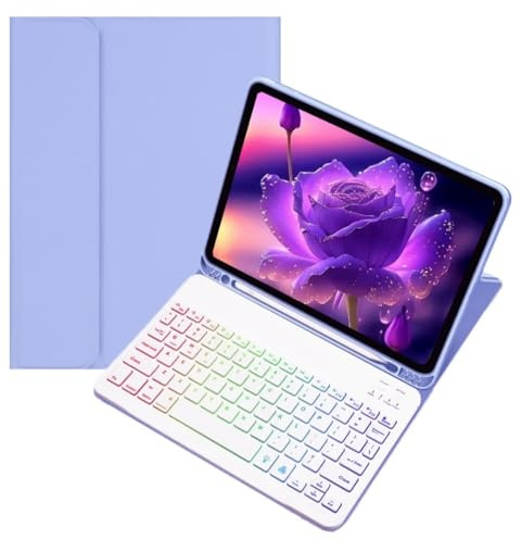 kaidisen Colorful Backlit keyboard Case for iPad 9.7 (6th/5th Generation), Air, Air2, iPad Pro 9.7 inch Case with Magnetic Detachable Bluetooth RGB Backlight Keyboard Cute Candy Color,Purple+White