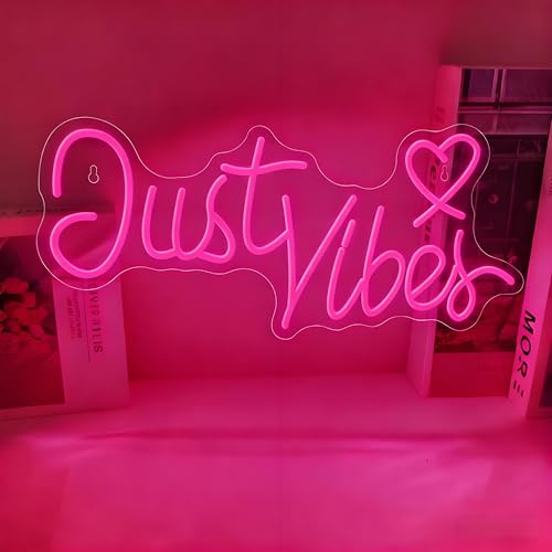 Just Vibes Neon Schild, LED Rosa Neon Sign für Wand Deko, Dimmbare Neonlichter USB Power für Schlafzimmer Wohnzimmer Bar Pub Club Home Hochzeit Vorschlag Jahrestag Party