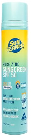 Sun Zapper Pure Zinc Sunscreen SPF 50 Lotion – 100g | Mineral Sun Cream with 25% Zinc Oxide | Broad Spectrum UVA/UVB Protection | Reef Safe, Fragrance Free
