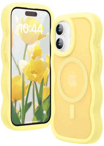 Amzfield Magnetic Case for iPhone 16, for MagSafe Wavy Translucent, Yellow