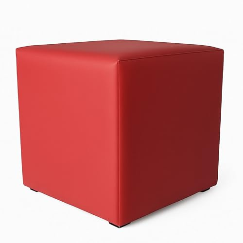 Extrasen Hocker Wohnzimmer Sitzhocker - Quadratisch 40 x 40 cm - Sofahocker - Öko-Leder- Rot