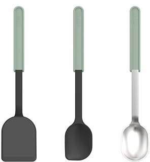 Mepal - Koch-Set 3-teilig (Pfannenwender+Rührlöffel+Edelstahl-Schöpflöffel) Chef it - Für antihaftbeschichtetes Kochgeschirr - Hitzebeständig - Spülmaschinengeeignet - Küchenutensilien - Nordic sage