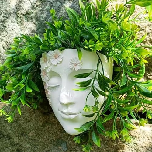 Face Vase, Unique Female Form Vase Modern Sculpture Human Face Shaped Wall Resin Head Flowerpot Figurine for Plant Lovers