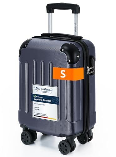 YONSLY Gepäck Suitcase Reisekoffer, Trolley Rollkoffer Handgepäck, Hartschalenreisekoffer mit 360° Lenkrollen, Zahlenschloss, Mehrstufiger Teleskopgriff (S, Dunkelblau)