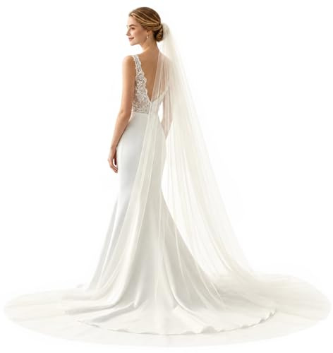 LQTSLFM 300CM Doppel Brautschleier Lang, Kathedralen Hochzeitsschleier Softtüll, Eleganter Schleier Braut Lang mit Kamm, Brautschleier Spitze für Hochzeit Heiratsantrag Accessoires
