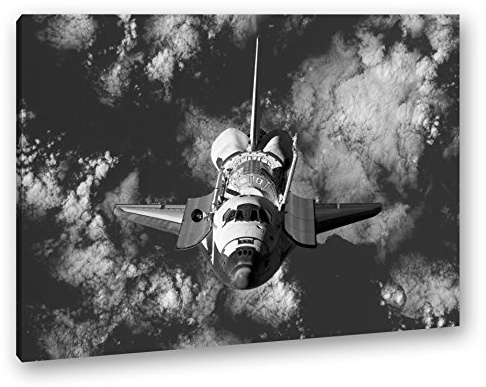 Leinwandbild Space Shuttle in der Atmosphäre, futuristisch und kraftvoll Format: 100x70 cm Effekt: Schwarz&Weiß XXL Kunstdruck Bild auf Keilrahmen/Wandbild/Wohnzimmer Deko