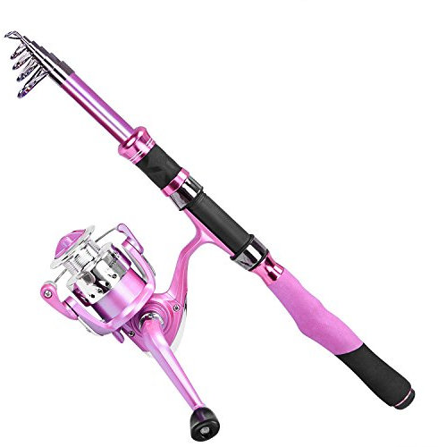 PLUSINNO Teleskop-Angelrute und Rolle für Damen, drehbar, Rosa