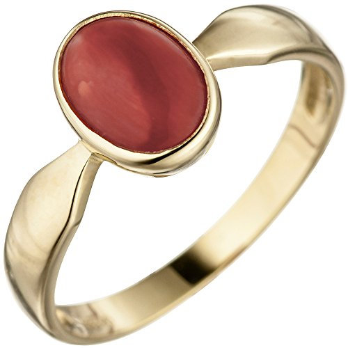 Ring Damenring mit Koralle rot oval 333 Gold Gelbgold Goldring Fingerschmuck, Ringgröße:Innenumfang 60mm ~ Ø19.1mm