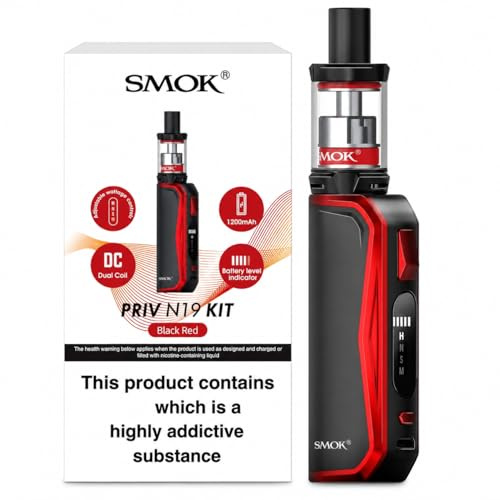 SMOK Priv N19 Vape Kit 30W [Black Red] | 1200mAh Built-In Battery Box Mod with 2mL Vape Pen Nord 19 Tank, 4-Level Variable Wattage, No Nicotine No Liquid