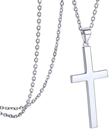 PROSILVER Sterling Silver Cross Necklace for Men, Crucifix Cross Pendant with Adjustable Chain Hypoallergenic Silver Christian Jewellery Gift (with Gift Box)
