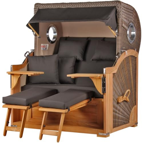 bene living Strandkorb-Set Königssee Teak Bullauge - PE grau - Modell 548 - Liftersystem