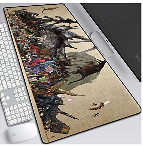 Monster Hunter 900x400mm Tapis de Souris XXL Multifonction Gaming Mousepad XXL Grand sous Main, Anime Souris 3mm Bureau Anti-Glissant Surface Texturée pour Ordinateur, B
