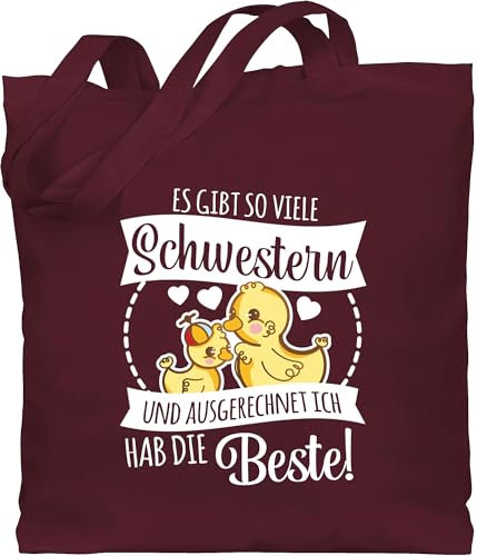 Baumwolltasche - Schwester Taschen - Es gibt so viele Schwestern und ausgerechnet ich hab die beste mit Enten - weiß - Unisize - Bordeauxrot - sister stoffbeutel geschenk für schweter geschenke