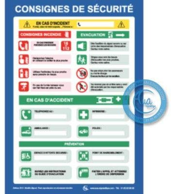AUA SIGNALETIQUE - Consignes Générales de Sécurité - PVC 1.5 mm, A5 : 150x210 mm