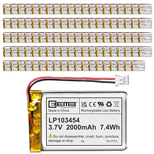 EEMB Lithium Polymer Akku 3,7 V 2000mAh 103454 Wiederaufladbarer Lipo-Akku mit JST-Anschluss für VXI Blue Parrott – bestätigen Sie die Polarität des Geräts und des Anschlusses vor dem Kauf(100)