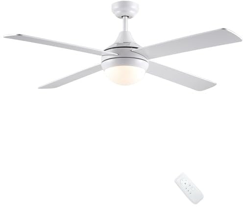 CJOY 48 inch Ceiling Fans with Lights, White Ceiling Fan with Remote Control, 3 Speeds, Reversible 4 Blades, Memory 3CCT, Dimmable, Timer, Fan Light for Bedroom/Living Room/Kitchen/Patio