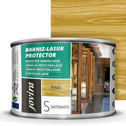 JOVIRA PINTURAS. BARNIZ LASUR PROTECTOR SATINADO (7 colores) Protege, decora y embellece todo tipo de madera (375 Mililitros, Pino) H-41
