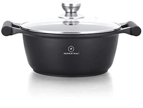 Sudhomedeco@ HERENTHAL Faitout Façon Pierre Tous Feux Dont Induction sans PFOA Cuisson sans Matière Grasse Revêtement en Greblon C3+ de Technologie Allemande… (DIAMETRE 28)