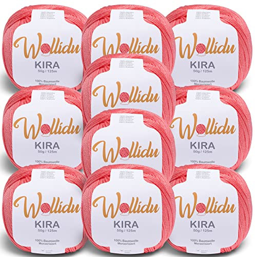 Wollidu Kira 100% Baumwolle zum Stricken und Häkeln 10 x 50g Set Häkelgarn Strickgarn - Lachs