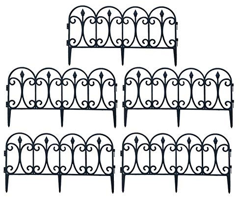 Recinzione Giardino, Bordatura Per Aiuole Da 5 Pezzi, Recinzione Modulare, Design Bello Robusto E Affidabile Resistente Staccionata Esterne, Lunghezza Totale, Nero