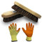 SPHIRES Pack of 2 Wooden Hand Scrubbing Brush Bassine Bristle Brush and A Pair of Orange Latex Palm Work Gloves Heavy Duty Floor Scrubber Cleaning Brush