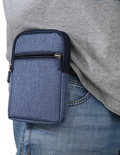 Sacoche Ceinture Telephone Portable Homme, Housse de Ceinture pour Téléphone Bleu, Universel Pochette Clip Ceinture de Smartphone Vertical Portefeuille Ceinture Homme Poche Case Coque Sac Banane