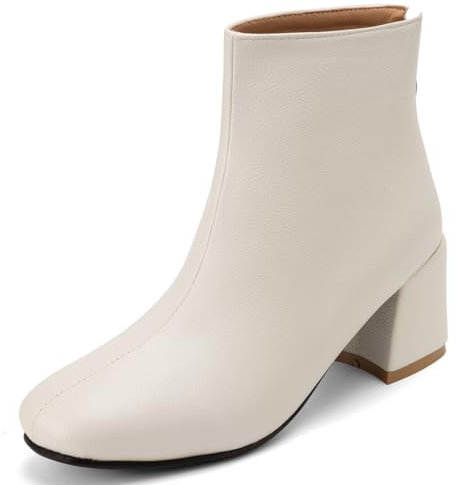 SJJH Fashion Damen Stiefeletten mit Mittelhohem Absatz und Reißverschluss Hinten (Beige, 39 EU)
