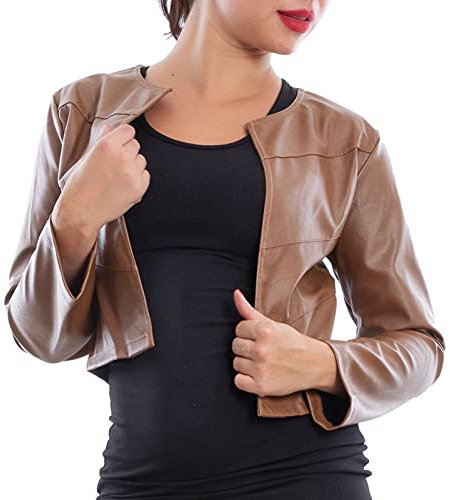 Toocool Giacca Donna Corta Ecopelle Bolero Senza Chiusura Giacchetto VI-2601 [Taglia Unica,Marrone]