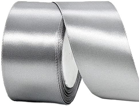 POPOYU Ruban de Satin Argent 50mmx23m, Ruban Boite Gateau, Ruban Tissu pour Noel Cérémonie Mariage Artisanat Décoration, Bouquet Voitures, Anniversaire